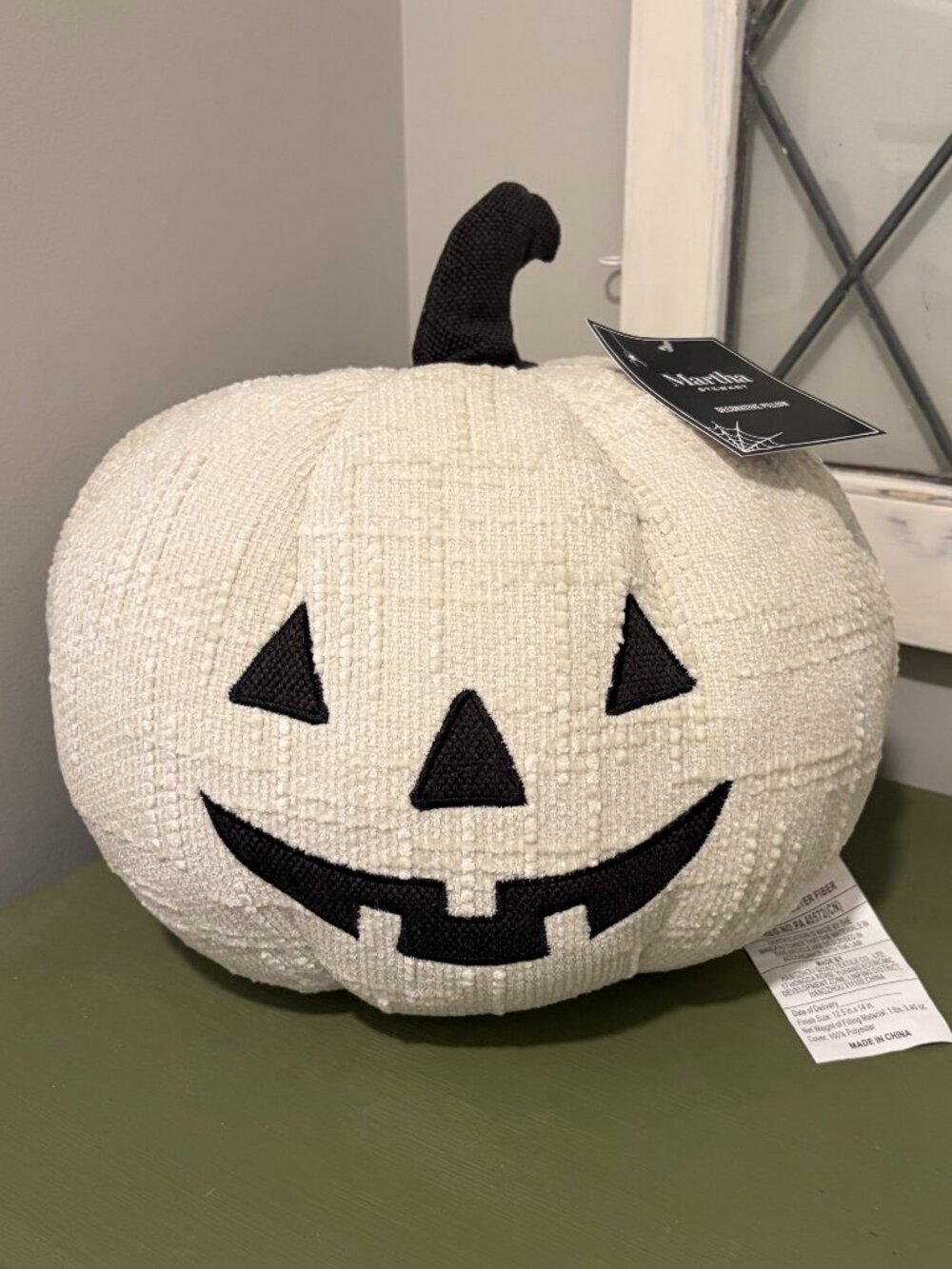 Martha Stewart Halloween Jack-O'-Lantern Pumpkin Decorative Pillow NWT white